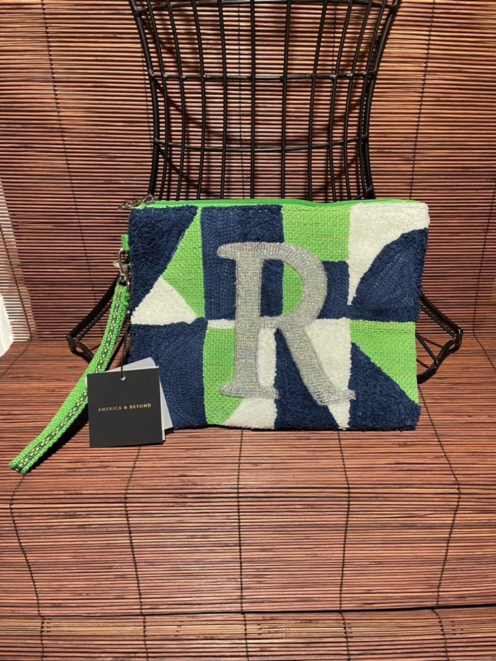 NWT A&B Hand-Beaded Monogram “R' Wristlet Clutch/